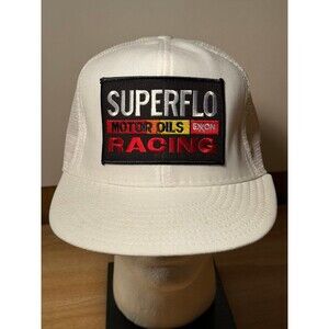 Vintage Superflo Motor Oils Racing Exxon Trucker Patch Mesh Snapback Hat USA‎